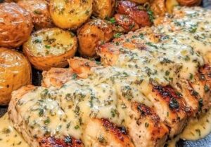 Creamy Garlic Chicken with Roasted Baby Potatoes